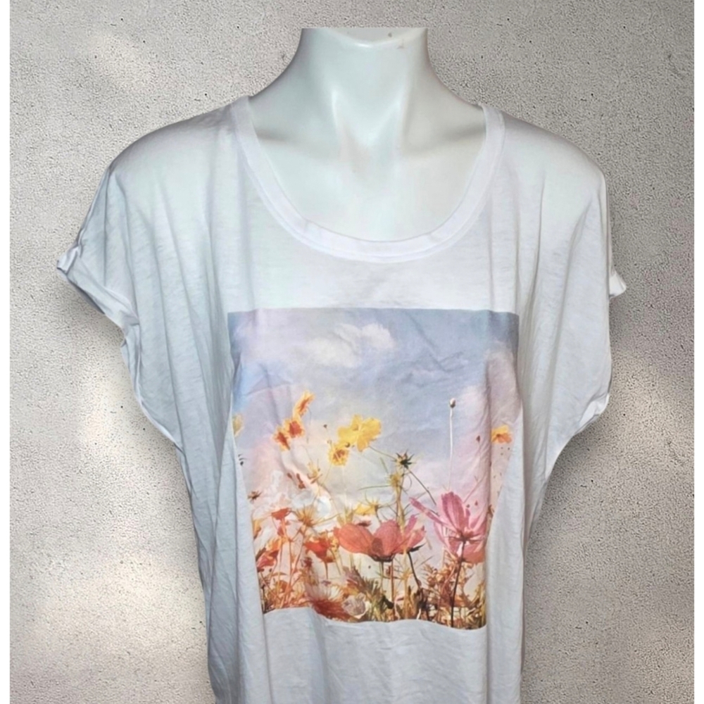 Cato Short Cap Sleeve Wildflower Graphic Tee White Size XL